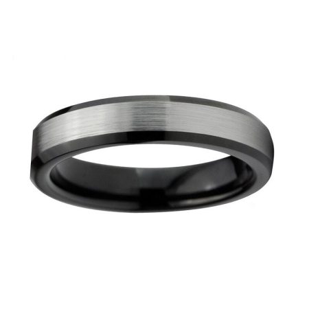 4mm Black And Silver Tungsten Wedding Band For Men