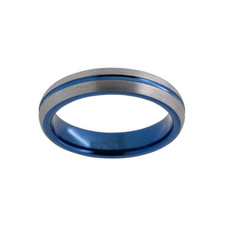 4mm Thin Silver And Blue Tungsten Carbide Ring