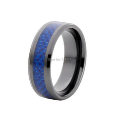 8MM Black Jewelry Ring With Blue Carbon Fiber Inlay 