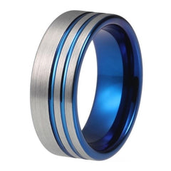 8MM Blue Tungsten Wedding Band Ring