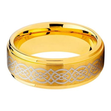 8mm Christian Yellow Gold Tungsten Carbide Ring
