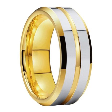 8mm Keith Yellow Gold Tungsten Carbide Rings For Men