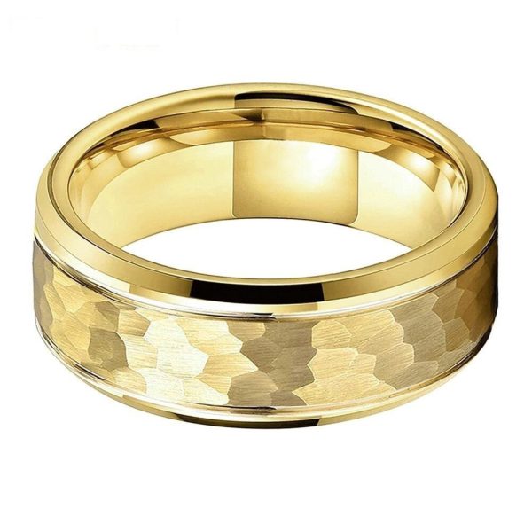 8mm Mathew Gold Hammered Tungsten Carbide Ring For Men