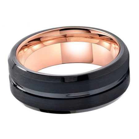 8mm Robin Black And Rose Gold Tungsten Carbide Ring