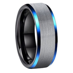 Brushed Finish Black Blue Tungsten Carbide Ring 