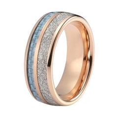 Tungsten Ring Rose Gold Color with Blue Carbon Fiber 