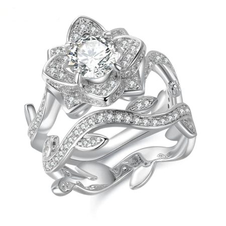 Allie 2.3 Carats  Sterling Silver Flower Shape Ring Set