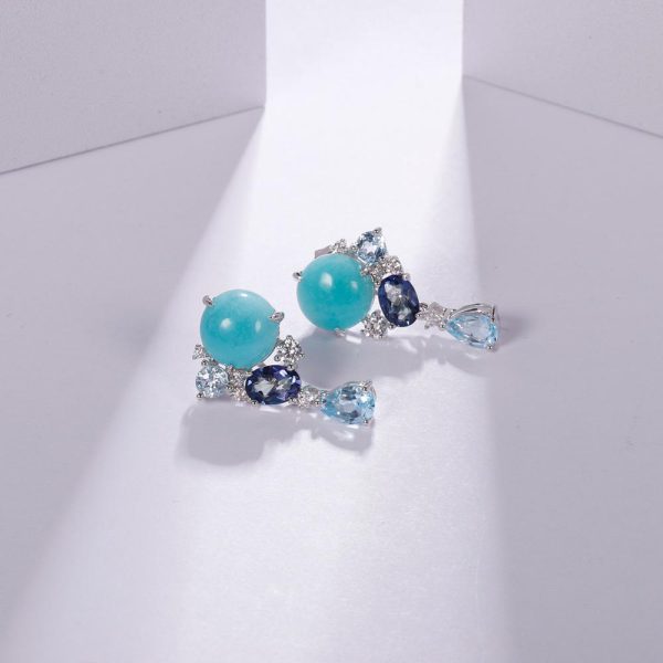 Amelia Natural Amazonite Blue Topaz Gemstone Drop Earrings