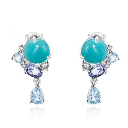 Amelia Natural Amazonite Blue Topaz Gemstone Drop Earrings
