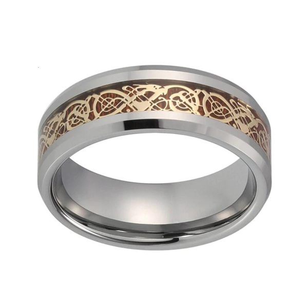 Archer Tungsten Carbide Ring With Gold Dragon Koa Wood Inlay