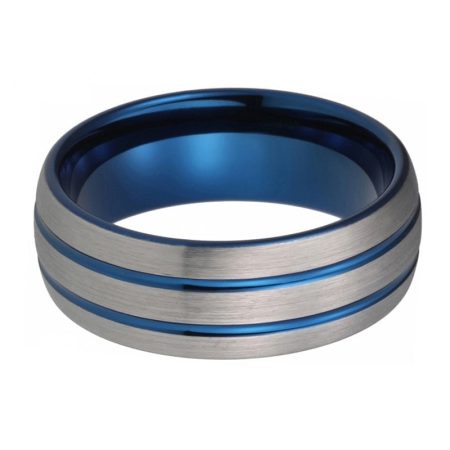 Atlas Blue And Silver Tungsten Carbide Wedding Band Ring