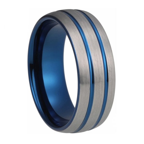 Atlas Blue  And Silver Tungsten Carbide Wedding Band Ring