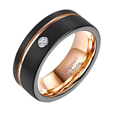 Black And Rose Gold Tungsten Carbide Rings With Cubic Zirconia