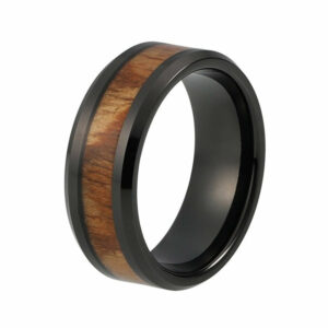 Black Tungsten Carbide Ring With Natural Wood Inlay