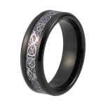 Black Tungsten Carbide Ring With Purple Carbon Fiber Dragon Inlay