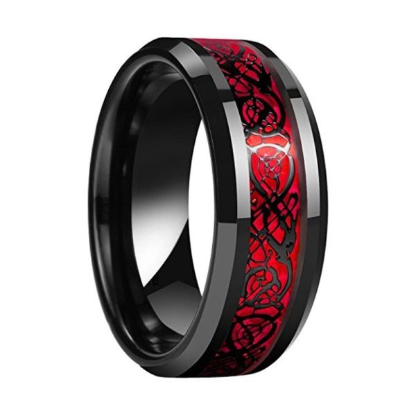 Black Tungsten Carbide Ring With Red Carbon Fiber Inlay