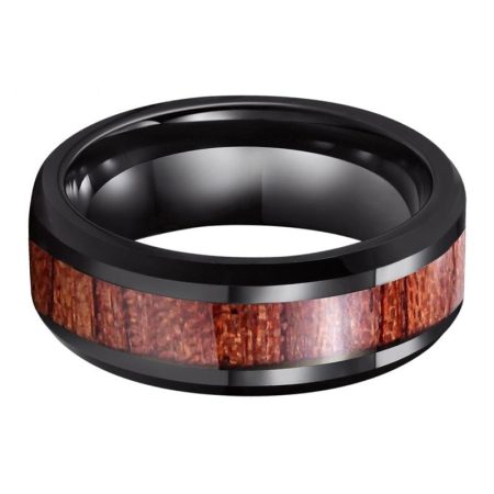 Black Tungsten Carbide Ring With Wood Inlay