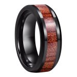Black Tungsten Carbide Ring With Wood Inlay