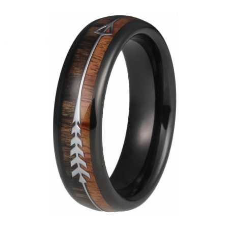 Black Wedding Tungsten Carbide Ring With Double Wood Inlay