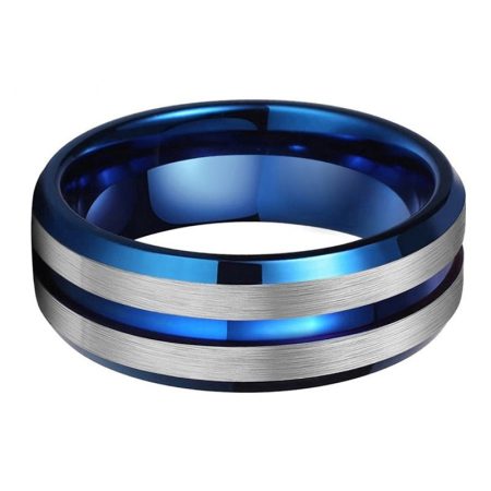 Brandon Blue And Silver Tungsten Carbide Ring