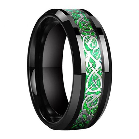 Brayden Black Tungsten Carbide Ring With Green Carbon Fiber Inlay