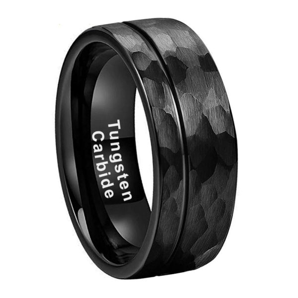 Brooks Black Hammered Tungsten Carbide Wedding Engagement Band