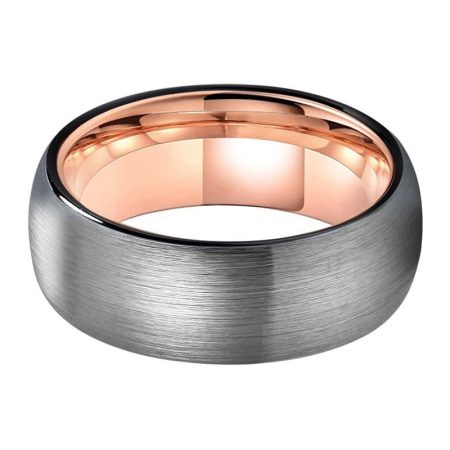 Brushed Silver And Rose Gold Tungsten Carbide Ring