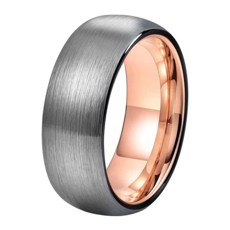 Brushed Silver And  Rose Gold Tungsten Carbide Ring