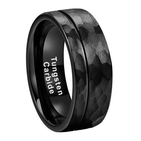 Bryson Hammered Black Tungsten Carbide Ring For Men