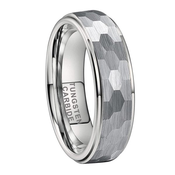 Carson Hammered Silver Tungsten Carbide Ring Engagement Wedding Band