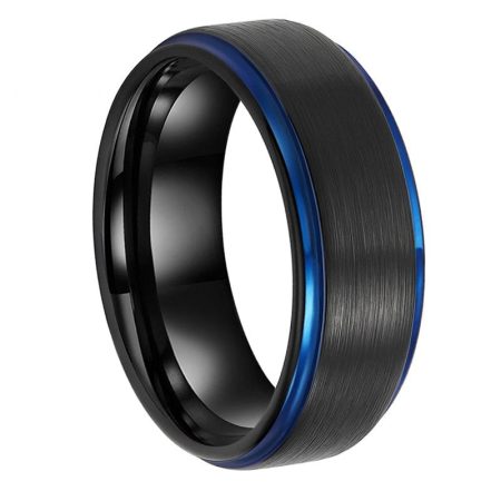 Christian Black And Blue Tungsten Carbide Ring