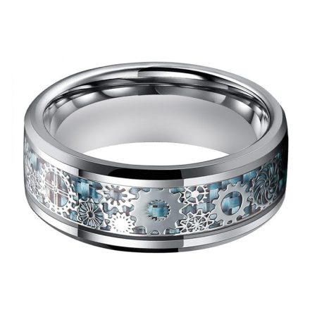Christian Tungsten Carbide Ring With Light Blue Carbon Fiber Inlay