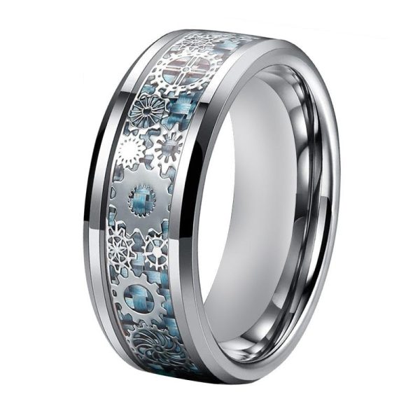Christian Tungsten Carbide Ring With Light Blue Carbon Fiber Inlay