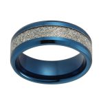 Clement Blue Tungsten Ring Wedding Band Ring With Meteorite Inlay