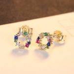 Colorful Sterling Silver Cubic Zirconia Stud Earrings