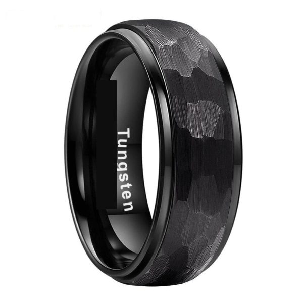 Colton Hammered Black Tungsten Carbide Engagement Wedding Band