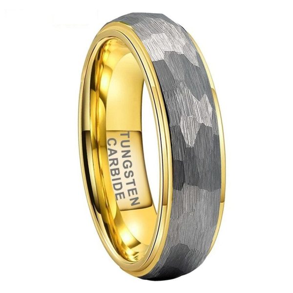 Conner Hammered Gold Tungsten Ring Engagement Wedding Band  For Men