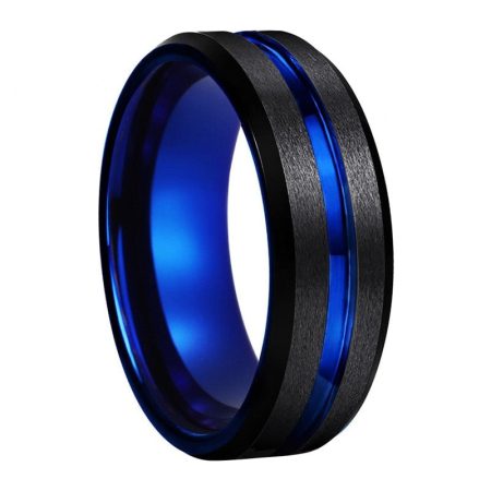 Cooper Black And Blue Tungsten Carbide Ring