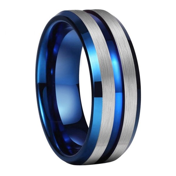 Decker Two Tone Blue And Silver Tungsten Wedding Band