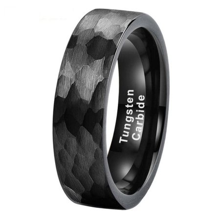 Derek Black Hammered Tungsten Carbide Ring Wedding Engagement Band