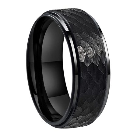 Devon Black Hammered Tungsten Ring Wedding Engagement Band