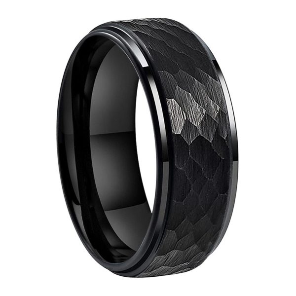 Devon Black Hammered Tungsten Ring Wedding Engagement Band