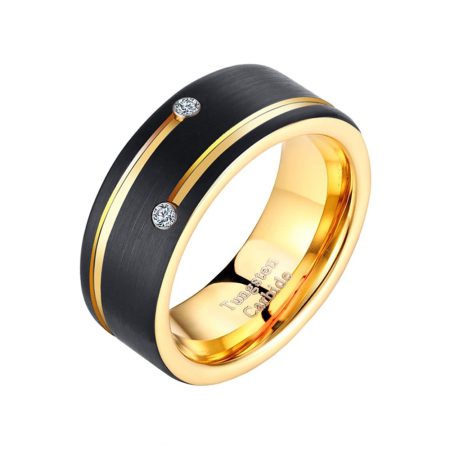 Dylan Black And Gold Tungsten Carbide Rings With Cubic Zirconia