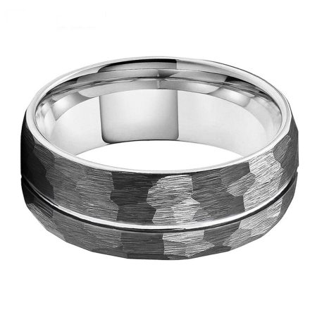 Easton Hammered Silver Tungsten Carbide Ring Wedding Engagement Band Ring For Men