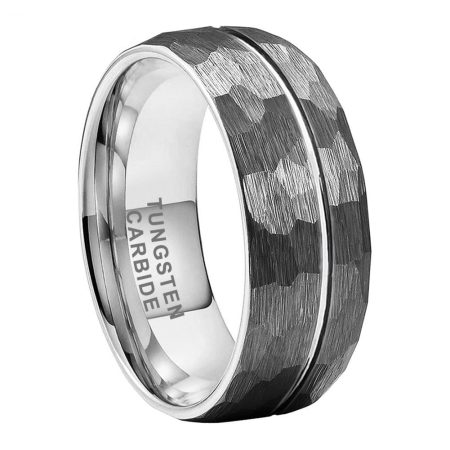 Easton Hammered Silver Tungsten Carbide Ring Wedding Engagement Band  Ring For Men