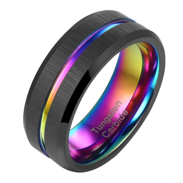 Ethan Black And Rainbow Tungsten Carbide Rings-8mm