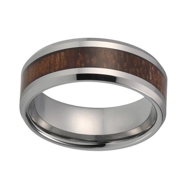 Ethan Tungsten Carbide Ring Natural Koa Wood Inlay