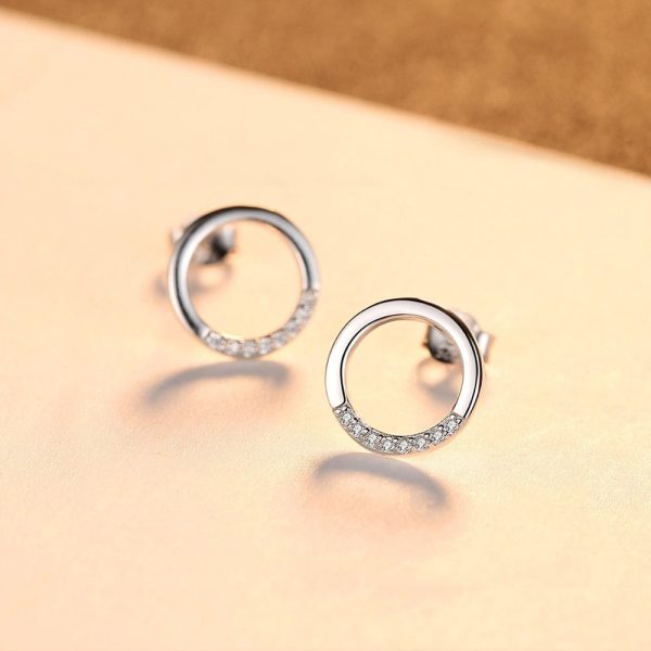 Eva Circle Sterling Silver Stud Earrings With Cubic Zirconia