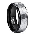 Everret Black Silver Hammered Tungsten Carbide Wedding Band