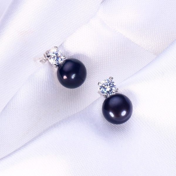 Freshwater Black Pearl Necklace  Earrings Bracelet Jewelry Set